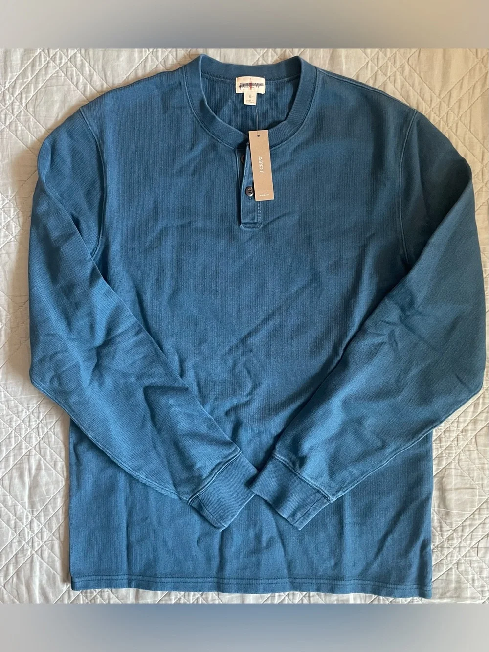 J. CREW Dense cotton herringbone henley in Granite Blue Size S NWT $79.50 CR408